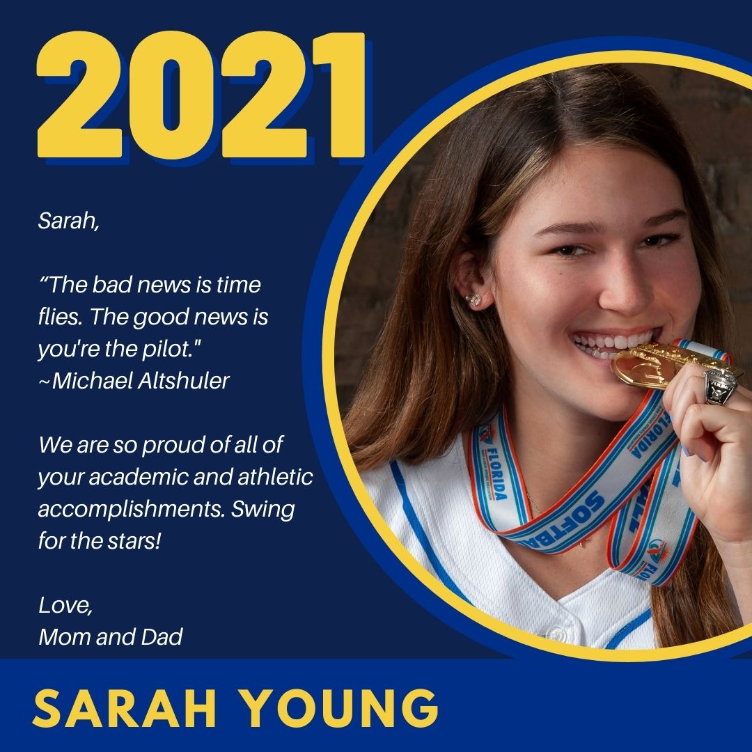 Sarah came to CSF in 6th grade. Sarah excels at Varsity volleyball, soccer, basketball, and softball. She is the Salutatorian, Senior Class Pres, and a member of the Nat'l Honor Society. Sarah will play softball for Rollins College and major in Computer Science. #csfclassof2021