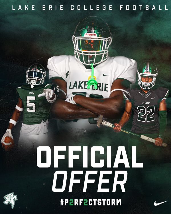 Real1ne1's tweet photo. I’m blessed and grateful to receive my fourth offer from Lake Erie College 💚🤍!! @AikenRecruits @AikenFalcons @CoachDuka @CoachMelJohnson @CoachAMueller @LakeErieFB @tsfootball https://t.co/CkkF5tMPUn