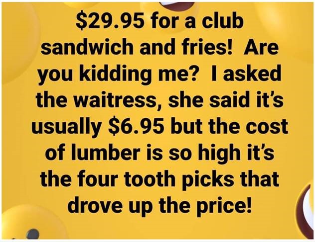😂😂😂 it's not just the housing industry feeling the lumber price increase!

Credit unknown
