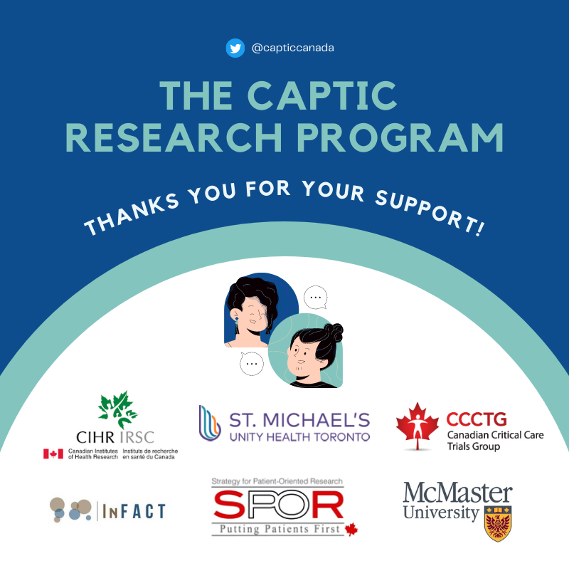 capticcanada (@capticcanada) on Twitter photo The <a href="/CCCTG_/">CCCTG</a> 2021 Spring Meeting is just around the corner and <a href="/capticcanada/">capticcanada</a> is looking forward to presenting our approach to co-designing the ICU research consent process! Thank you to all of our funders and partners who have supported us along the way! <a href="/CIHR_IRSC/">CIHR</a> <a href="/UnityHealthTO/">Unity Health Toronto</a> The <a href="/CCCTG_/">CCCTG</a> 2021 Spring Meeting is just around the corner and <a href="/capticcanada/">capticcanada</a> is looking forward to presenting our approach to co-designing the ICU research consent process! Thank you to all of our funders and partners who have supported us along the way! <a href="/CIHR_IRSC/">CIHR</a> <a href="/UnityHealthTO/">Unity Health Toronto</a>