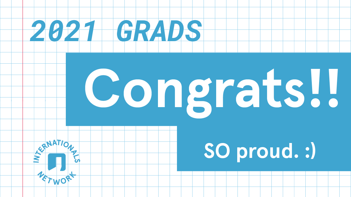 IntlsNetwork's tweet photo. It's graduation season. :) Congratulations to all our 2021 graduating students in the Internationals Network! #2021grads #Intls_Network #Congratulations https://t.co/CNJ9h0YM7d