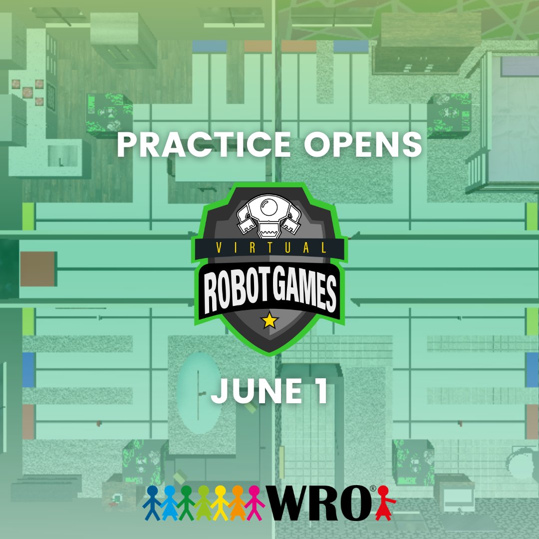 cogmation's tweet image. Heads up! Practice for WRO® Robot Virtual Games 2021® opens on June 1st.

Visit the Robot Virtual Games website on June 1st to begin practicing on the 2021 WRO mats.

#worldrobotolympiad #wro #robotvirtualgames #virtualcompetition #virtualrobotics #virtualroboticstoolikit #rvg