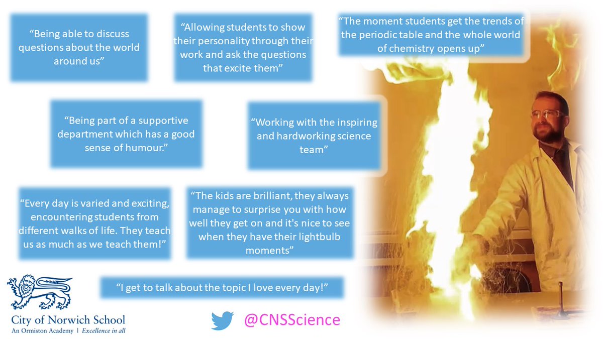 OTT_Norfolk's tweet photo. We asked the staff @cnsscience to sum up in one sentence why being a Teacher of Science is so great.  Here’s what they said...
#WeAreTheOaks #traintoteach #ITT #PGCE #OAKSNorfolkhub https://t.co/FmZBKP2uJS