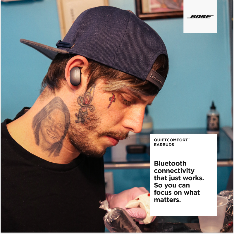 Bose's tweet photo. This Father’s Day, focus on what makes you, you. #RuleTheQuiet and treat yourself with QuietComfort Earbuds, we won’t tell.