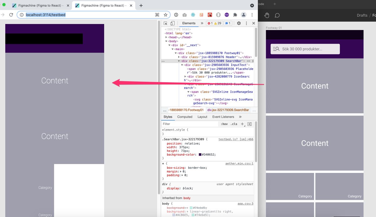 tomsoderlund's tweet image. New v2.2 of my #FigmaToReact code generator. With absolute positioning enabled, the exported #NextJS/#ReactNative code matches the Figma design much more:
figmachine.com
#Figmachine #FigmaToCode @FigmaDesign #React #webdev