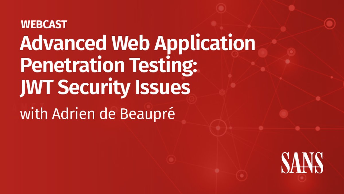 SANSOffensive's tweet image. If you missed #SEC642 author @adriendb discussing how JSON Web Tokens can be attacked along with None algorithm attack, cracking the JWT secret key, and algorithm exchange demos
You can view the recording here: sans.org/u/1dup #jsonwebtoken #JWT #WebAppSecurity