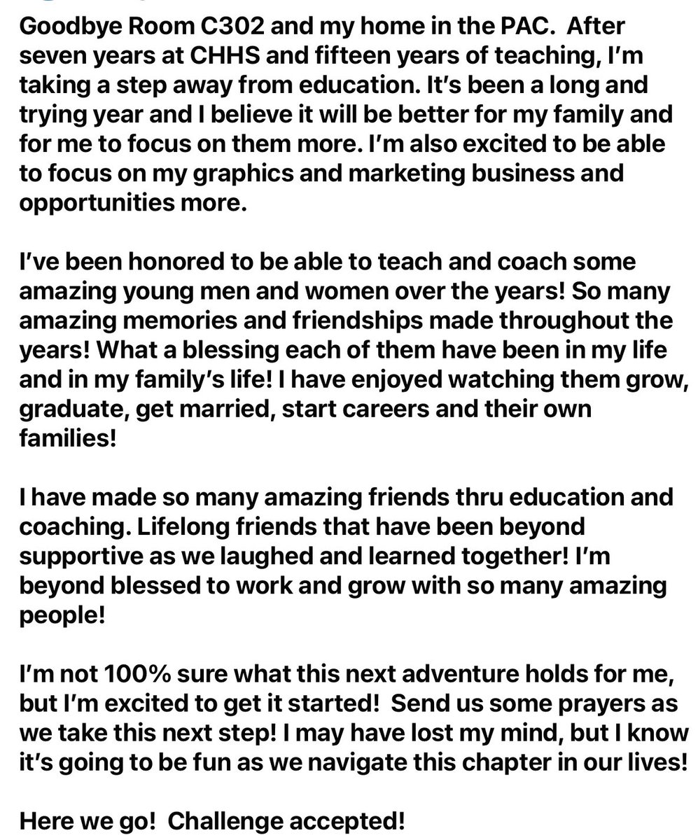 _LeslieFerris's tweet photo. What an adventure these past 15 years have been in education, especially the last 7 at CHHS! So many great memories and I have been blessed to coach and teach some amazing players and students! Here we go with a new adventure! #chpantherpride https://t.co/aR4pIPEUQm