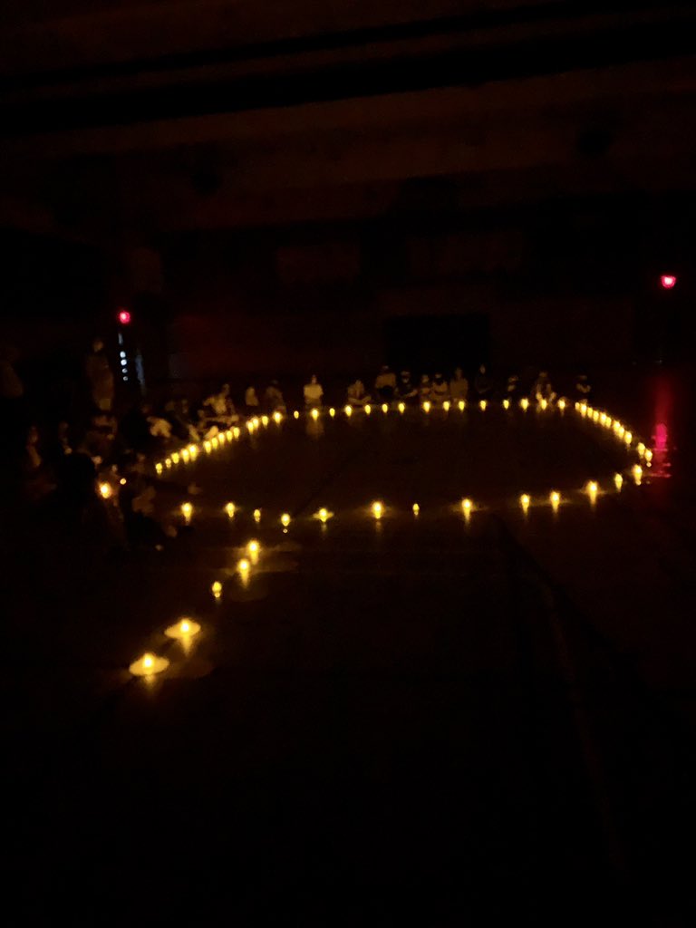 This afternoon students participated in the living rosary.  Each cohort were invited to lead the prayer that went with the bead that was on the floor in front of them,  and then turn on a tea light candle. The students shared the light of Christ.  #gsacrd <a href="/GSACRD/">GSACRD</a> #grace4cathed