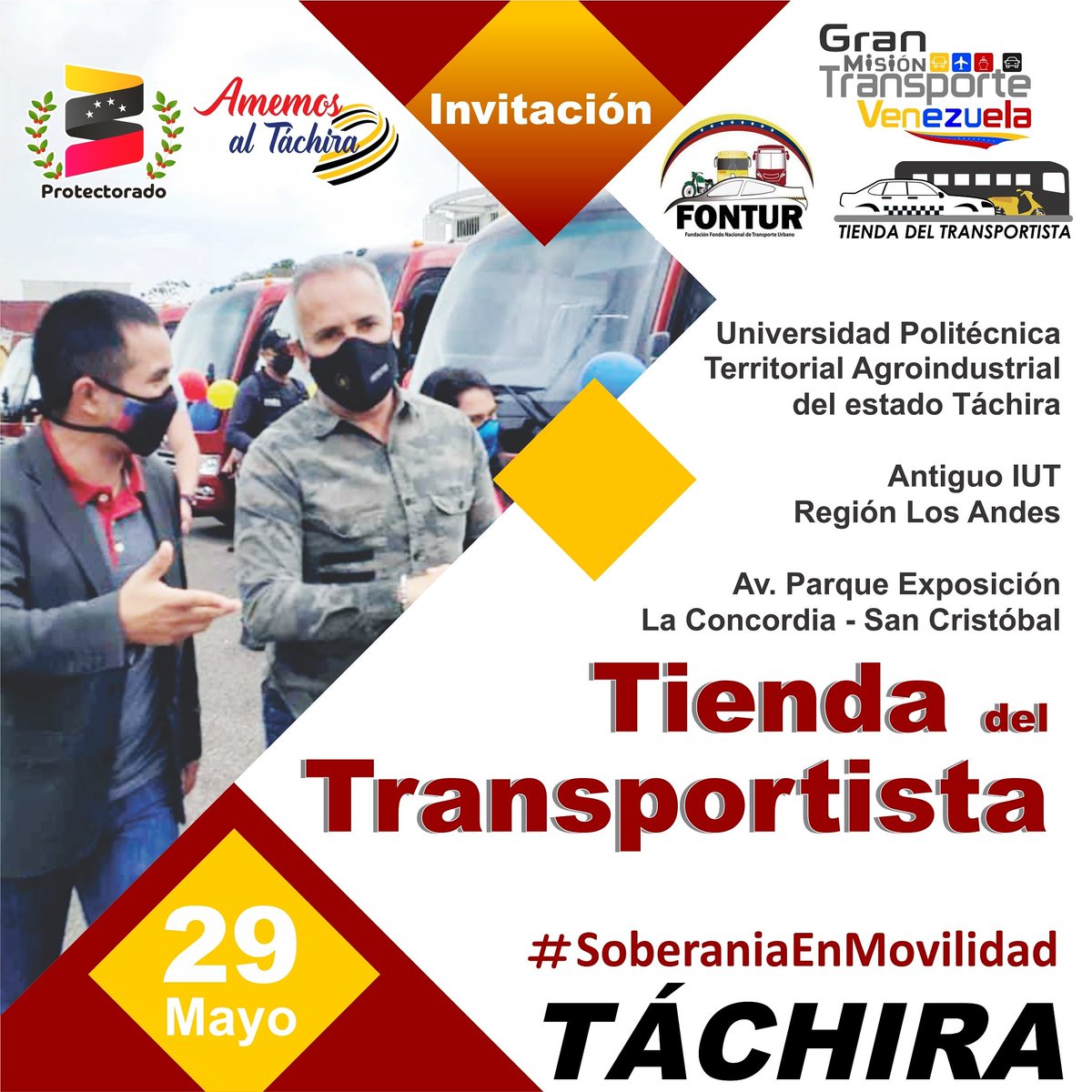 Por instrucciones del Ministro Hipólito Abreu, Fontur, La Gran Misión Transporte Venezuela, el Protectorado del Táchira, el Órgano Superior del Transporte, La Mesa Técnica de Movilidad de todo los territorios invitan al todo el sector transporte a las instalaciones del IUT
