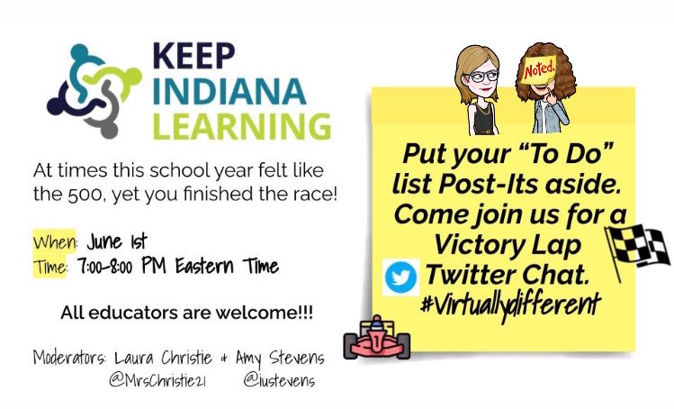iustevens's tweet image. Please join @MrsChristie21 &amp;amp; I for a victory lap Twitter chat! @KeepINLearning #KeepINreading #virtuallydifferent #keepinlearning