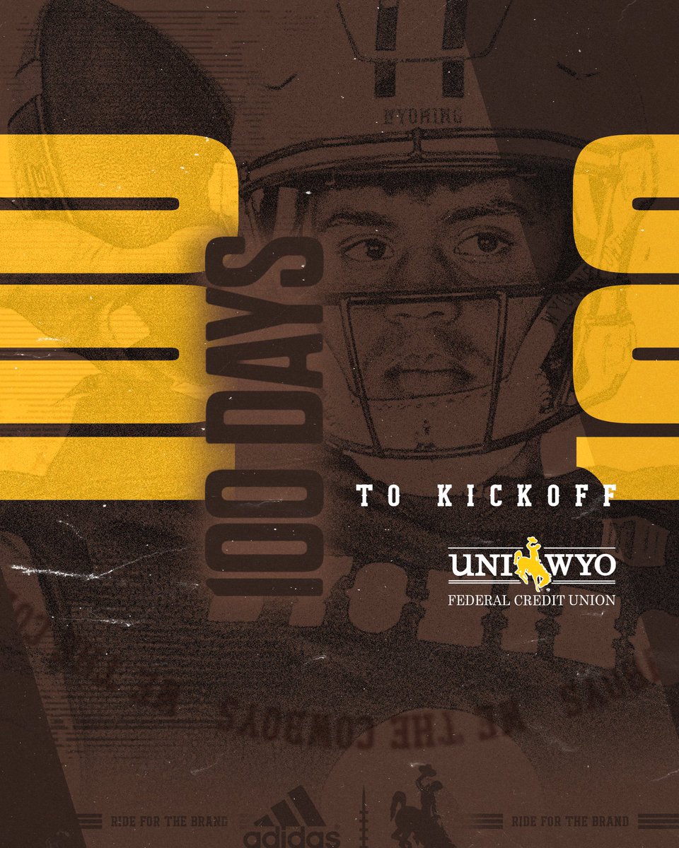 wyo_football's tweet photo. 💯 Days 

@UniWyoFCU is giving away 2️⃣ tickets to the Home Opener vs. Montana State! Just like &amp; retweet to enter 🤠🏈 #RideForTheBrand https://t.co/N4QgdLFjD1