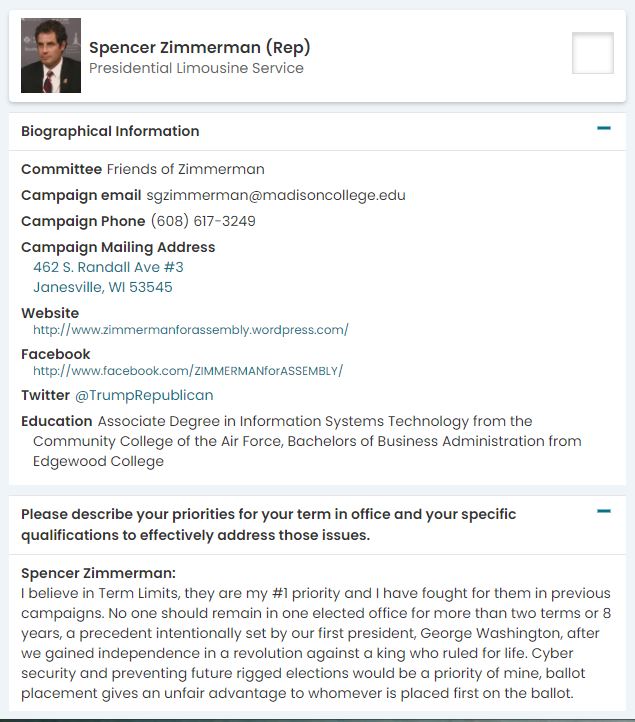 Vote4Zimmerman's tweet photo. The link below allows you to compare 5 of the 10 candidates running in the #SpecialElection for #WisconsinAssembly District 37. You know all you need to know about the 5 #RINO's who didn't bother responding.

https://t.co/kgbYw2utKu https://t.co/0bY3osg1az
