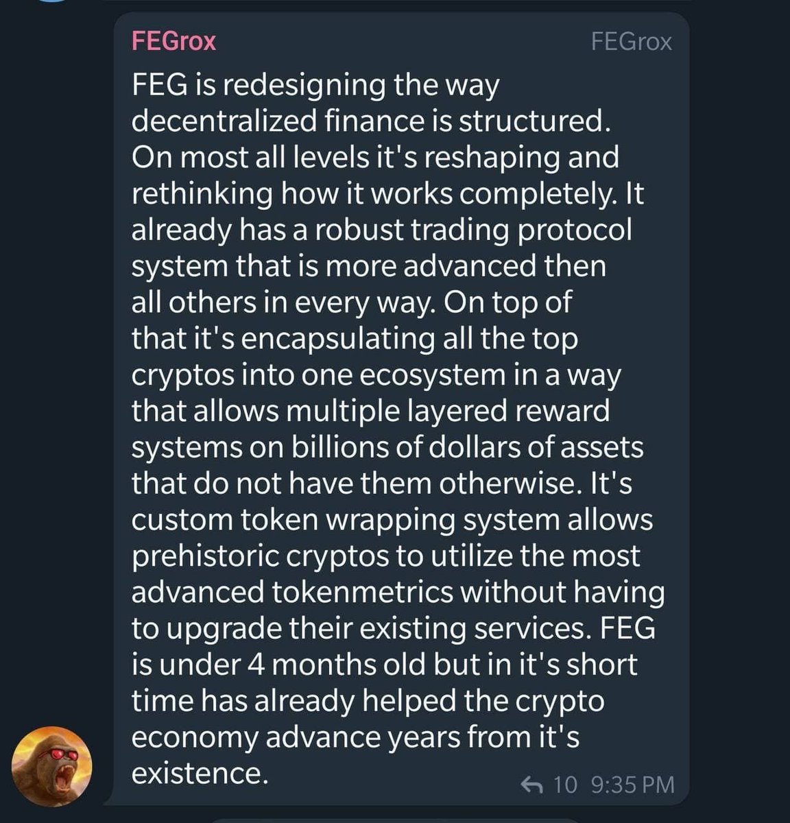 Ccarlosdulce's tweet photo. @Jessewelle @KryptoGorillaz This is what @fegtoken founder @fegrox said about his artwork ... Just WoW. @SteCha08013648  @FEGcharlie @RTRcrypto https://t.co/dBPJP9Fslq