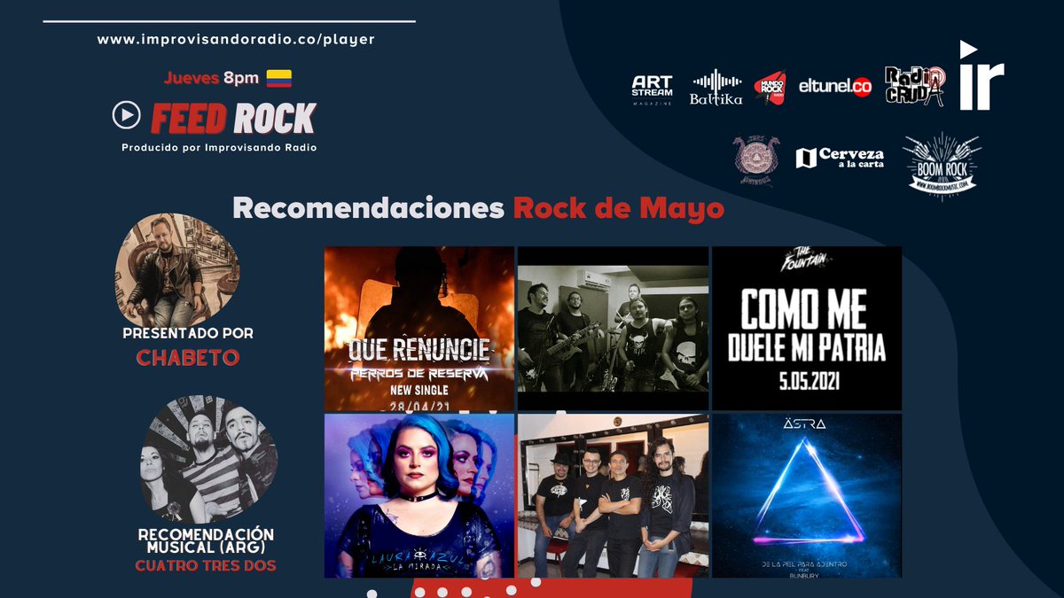 ImprovisandoR's tweet photo. Al Aire en la Logia Rock, las recomendaciones musicales de #FeedRock con #LauraAzul, #PerrosdeReserva, #TheFountain, #Ästra, #RIP y #Midriasis. Y la banda recomendada argentina por BOOM ROCK: #CuatroTresDos.
¡Conéctate, dale play! 👉 https://t.co/J40DybJs9X https://t.co/BdZjMJzZQb