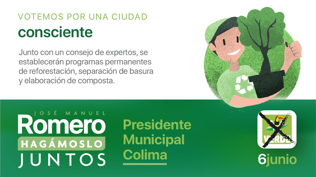 RomeroCoello's tweet photo. Trabajemos en equipo y potencialicemos a nuestra región, haciendo de ella una verdadera ciudad verde. ¡Hagásmolo juntos, hagámoslo votando! .
#HagámosloJuntos #ColimaCapitalVerde https://t.co/a6n0ll1bjj