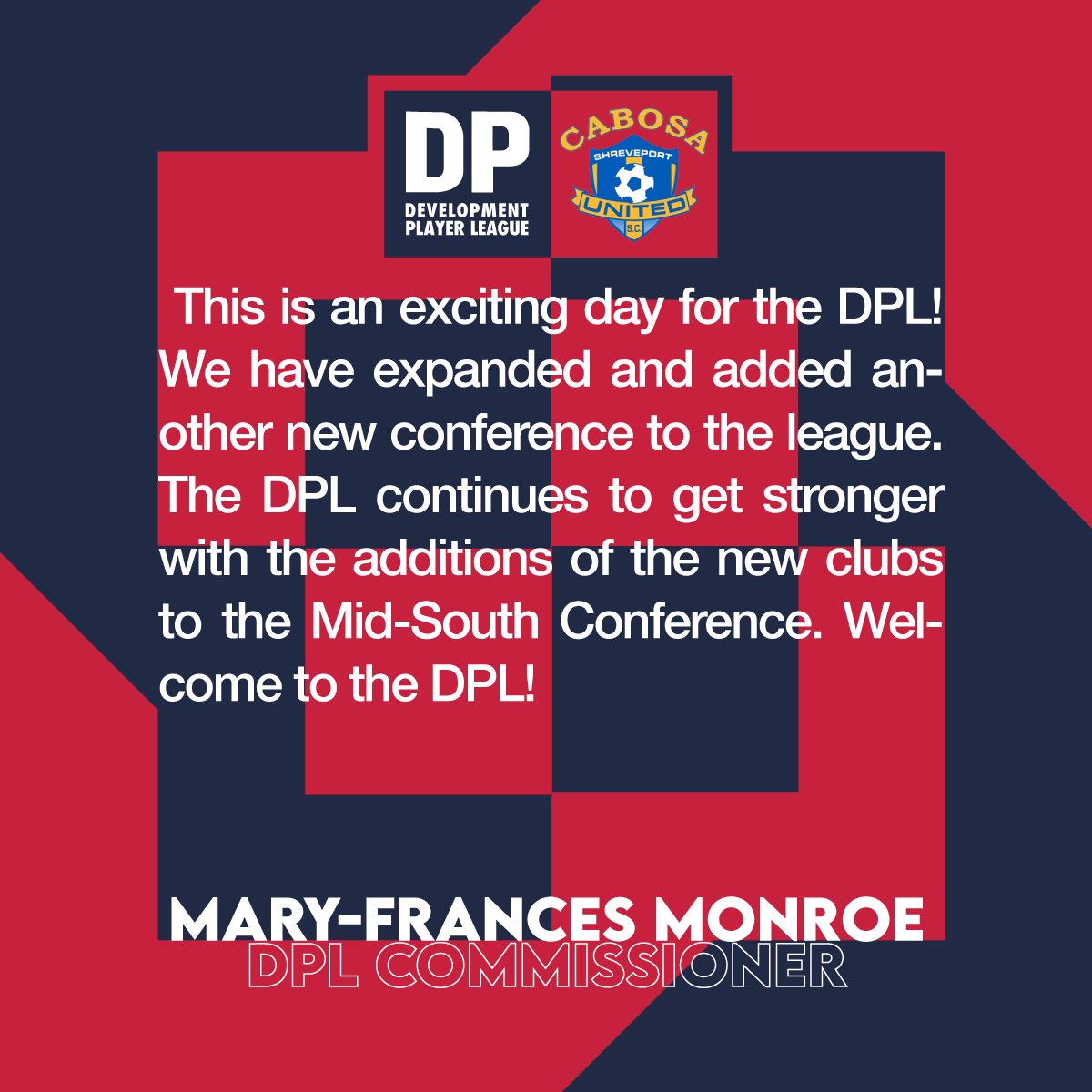 DP_League's tweet photo. π¨ New Club Alert π¨
Welcome to the DPL Cabosa Shreveport United. The DPL will be the top level league for their girls side. Looking forward to seeing you compete in our new Mid-South Conference. #DPLWelcome #EverythingEarned #NothingGiven #TheJourney https://t.co/u7VCJVtRY2