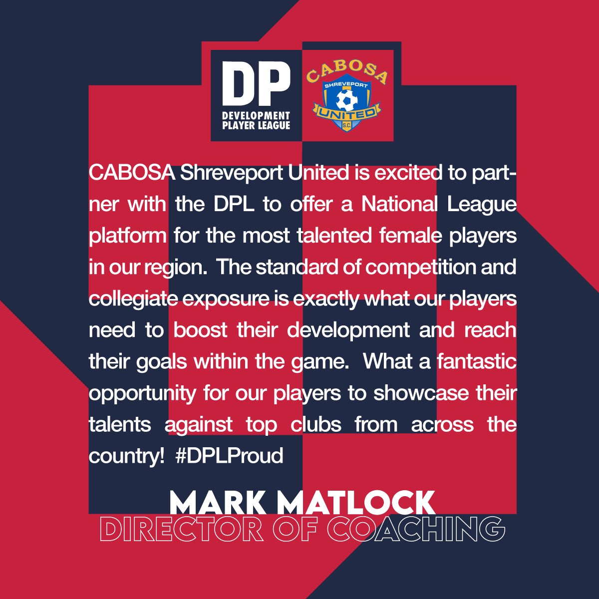 DP_League's tweet photo. π¨ New Club Alert π¨
Welcome to the DPL Cabosa Shreveport United. The DPL will be the top level league for their girls side. Looking forward to seeing you compete in our new Mid-South Conference. #DPLWelcome #EverythingEarned #NothingGiven #TheJourney https://t.co/u7VCJVtRY2
