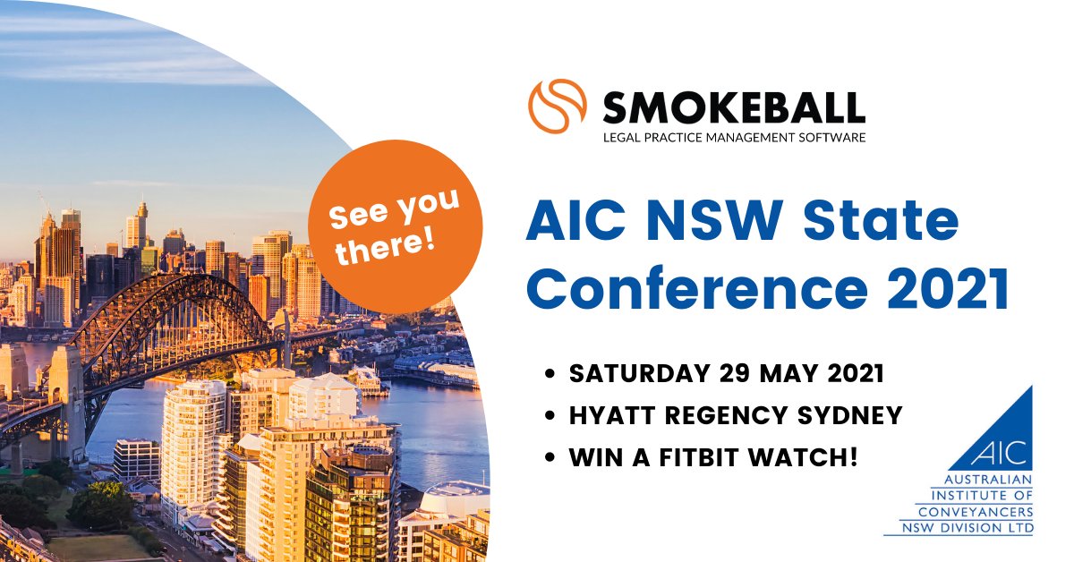 Smokeball_AU's tweet photo. Weโre looking forward to seeing you all tomorrow at the #AICNSW Conference in Syd. Be sure to visit the #Smokeball stand and discover how our powerful #conveyancingsoftware will transform your practice.
We'll also have treats, awesome giveaways, and there's a Fitbit up for grabs! https://t.co/aL45YfxIW0