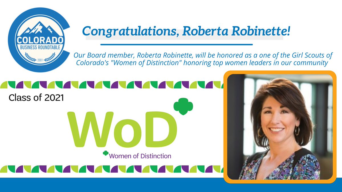 ColoradoBRT's tweet photo. Congratulations to #COBRT board member, @RRobinette, on being named one of the @GSColo’s 2021 “Women of Distinction”! https://t.co/O9iKrUcVpx