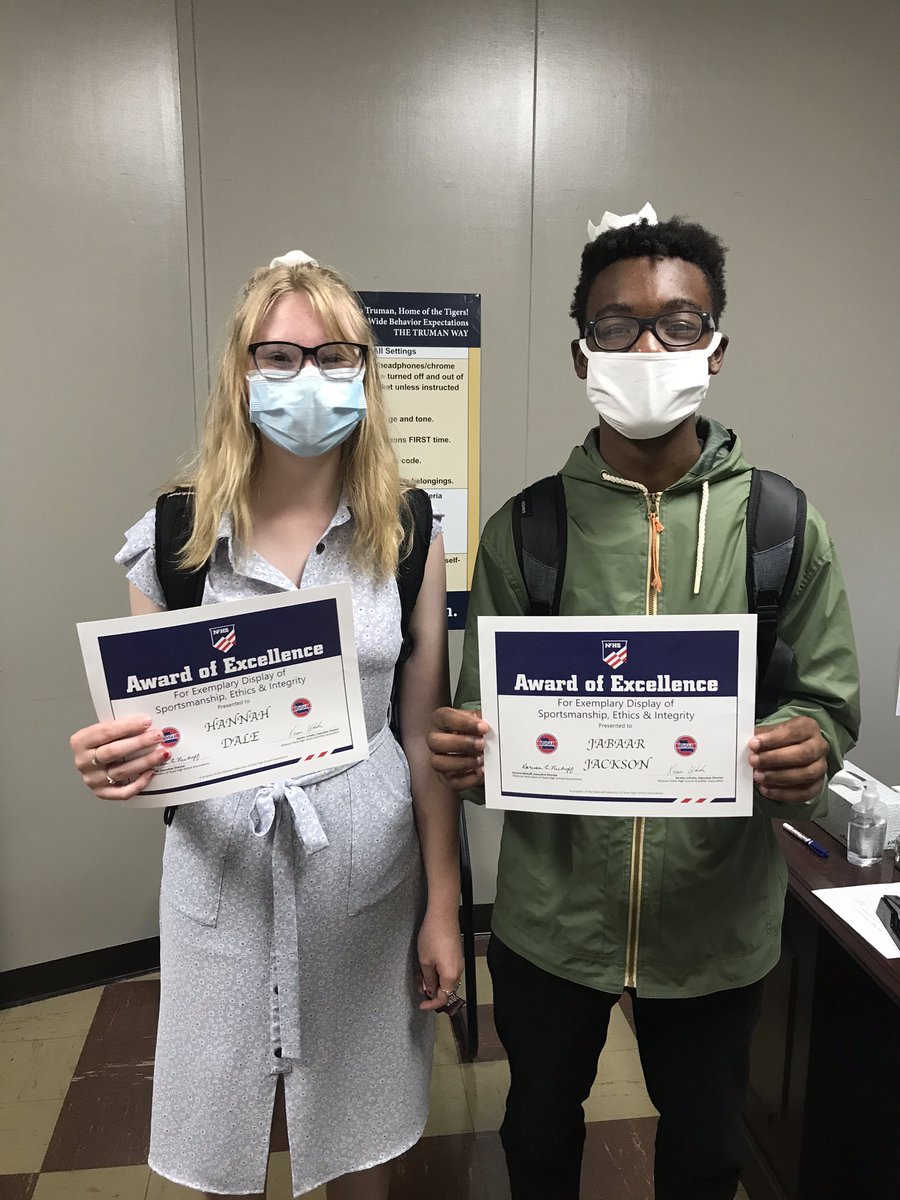TrumanSJSD's tweet photo. Truman 8th grade winners of the @MSHSAAOrg Award of Excellence for positive role modeling, behavior, and sportsmanship. Congrats to
Hannah Dale and Jabaar Jackson on this great award! #sjsdproud #tmsproud @StJosephSchools https://t.co/IBaZst8a3a