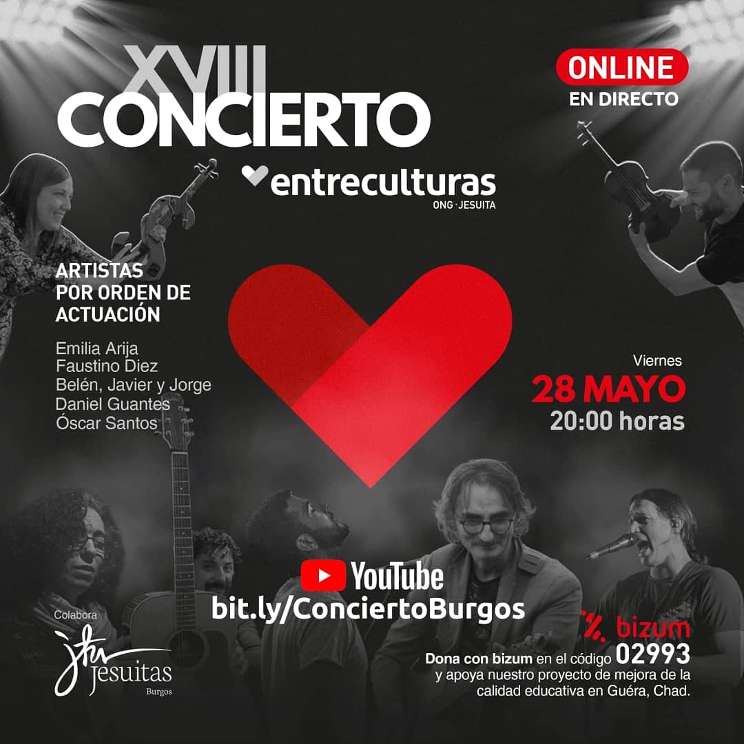 XVIII edición del Concierto solidario de #EntreculturasBurgos . Viernes28 a las 20:00. Fondos destinados al Proyecto educativo de Guéra, Chad. #entreculturas #SillaRoja #educacion #HumanRights #DerechosHumanos