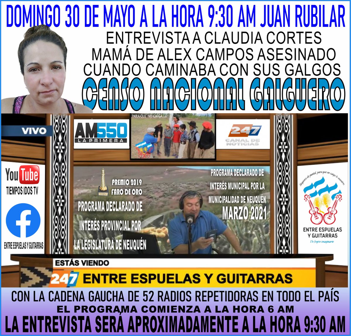 GyoGsoy's tweet photo. Claudia Cortes será entrevistada por Juan Rubilar en  el prestigioso Entre Espuelas y Guitarras, programa tradicionalista que tiene tanta difusión y alcance como reconocimiento, premio Faro de oro 2019, declarado de interés provincial por la legislatura de la provincia de Neuquén https://t.co/TAvG7f8IgA