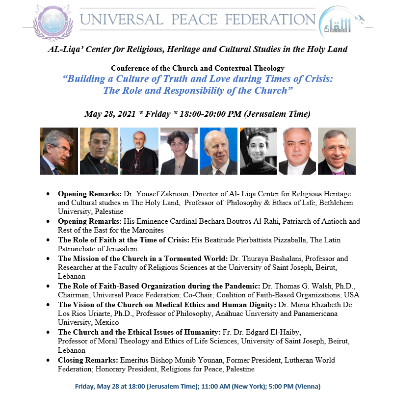 DavidFraserHar1's tweet photo. Friday 28th May, 5pm CET: Al-Liqa' Center for Religious and Heritage Studies in Jerusalem. Speakers include the Maronite Patriarch in Beirut and the Latin Patriarch of Jerusalem. @MunibYounan @upf_europe 
https://t.co/EjqpaK0n0H https://t.co/e7SsFXVneH