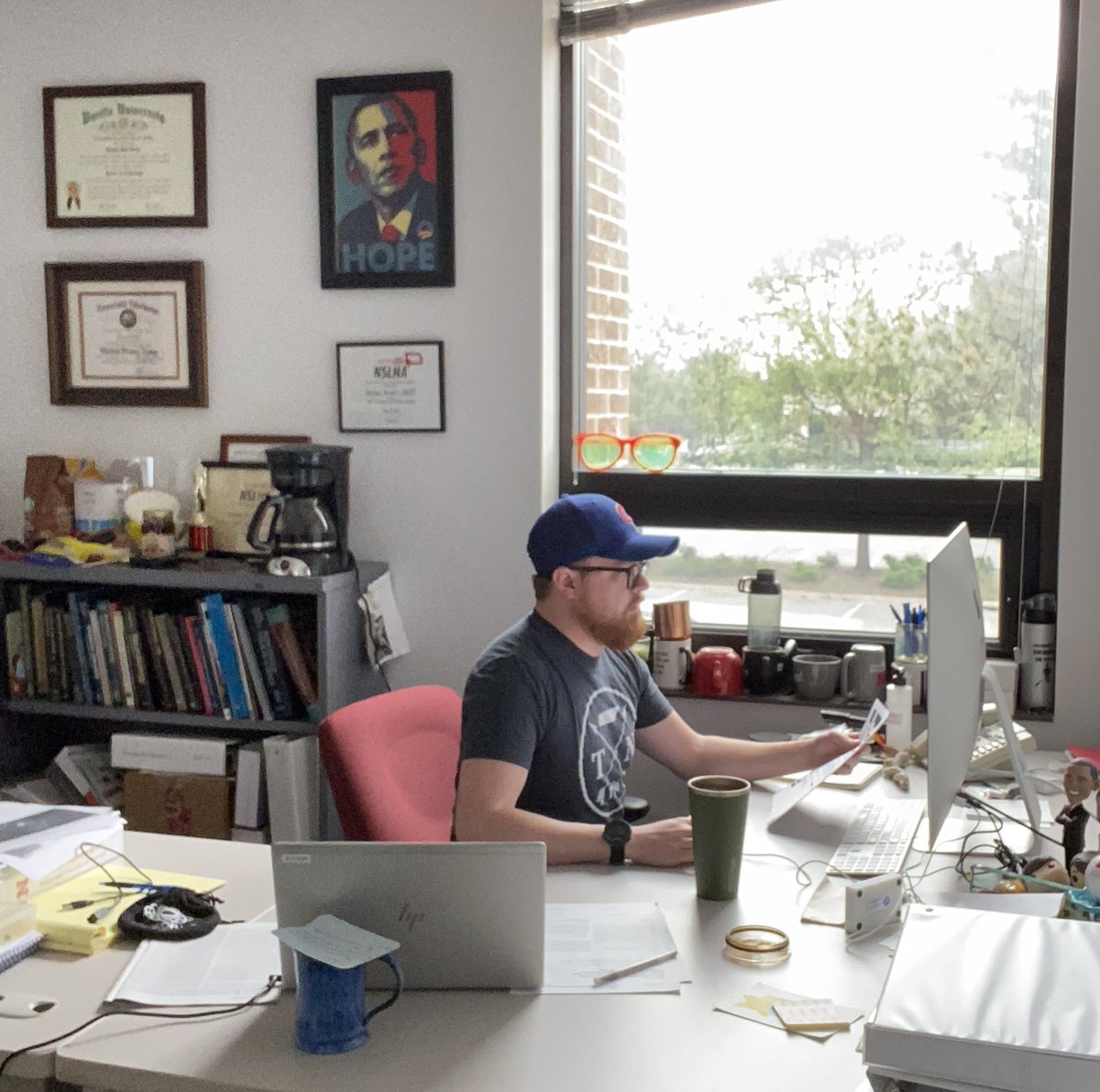 HearingDocJosh's tweet photo. The absolute nightmare that is my office and paperwork when school is out, the students are gone, and I don’t have patients. The bowtie may be missing but I’m still living here playing catch up!
.
#cochlearimplant #audiology #drgingerbeard #workaholic https://t.co/C9QK5caNwS