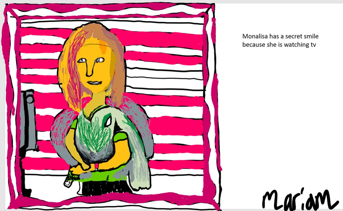 MrsMackayGrade4's tweet photo. After learning a little bit about Leonardo Da Vinci, we made a copy of his work and called it "Modern Lisa.  We explain why she has a secret smile in our pieces. https://t.co/jwffXL2ph7