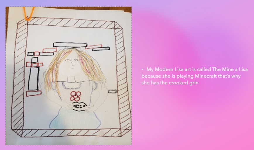 MrsMackayGrade4's tweet photo. After learning a little bit about Leonardo Da Vinci, we made a copy of his work and called it "Modern Lisa.  We explain why she has a secret smile in our pieces. https://t.co/jwffXL2ph7