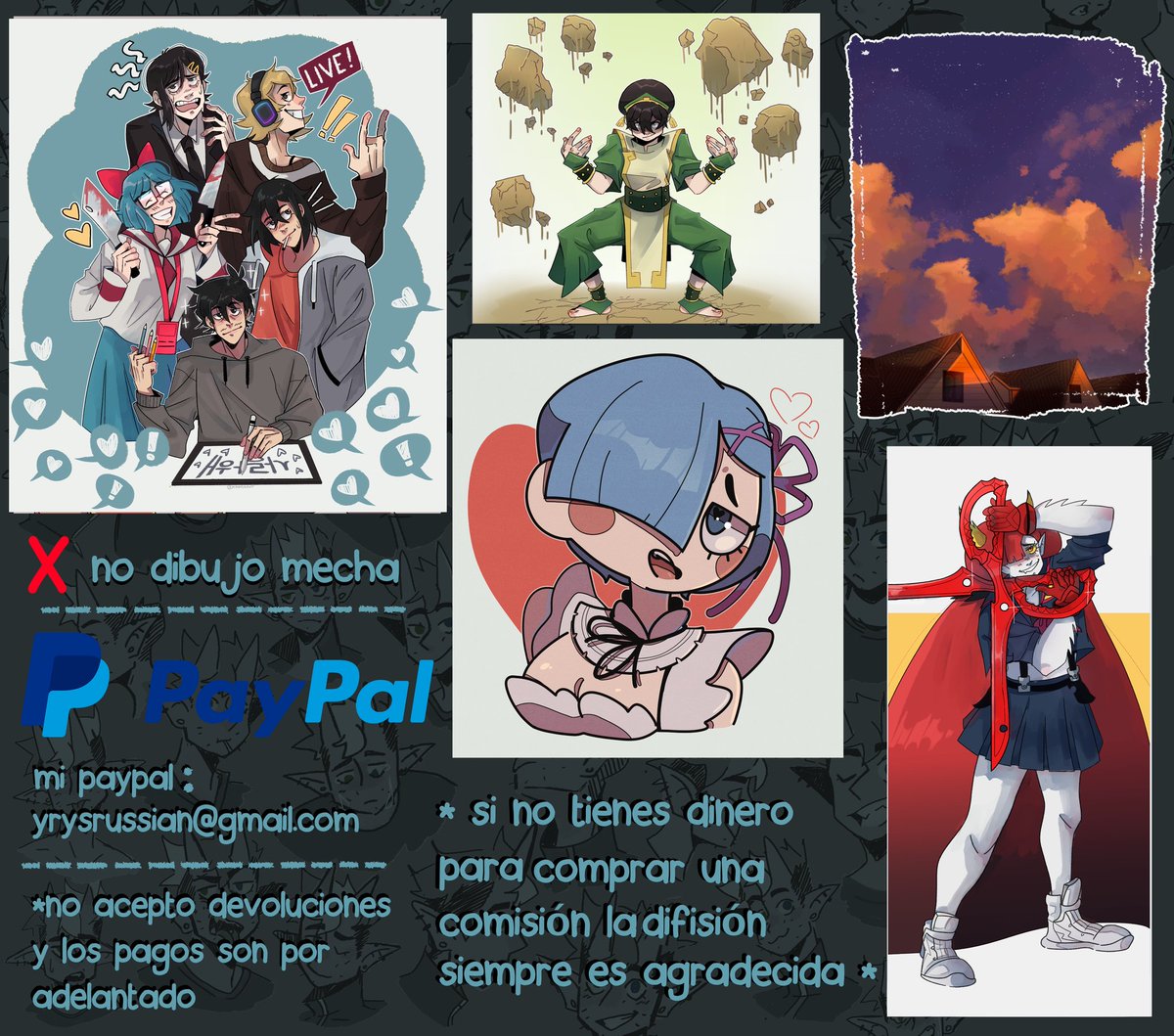 Kkekaart's tweet photo. ✨COMISIONES ABIERTAS ✨
✨COMMISSIONS OPEN✨

Si tienes alguna pregunta o te interesa pedir alguna comisión no dudes en preguntarme al MD ✨
🚫 no sé aceptan devoluciones y no dibujo Mecha

Se agradece la difusión 🌈

PayPal:
yrysrussian@gmail.com 
( #commissions #comisiones ) https://t.co/G0VOyBrnFw