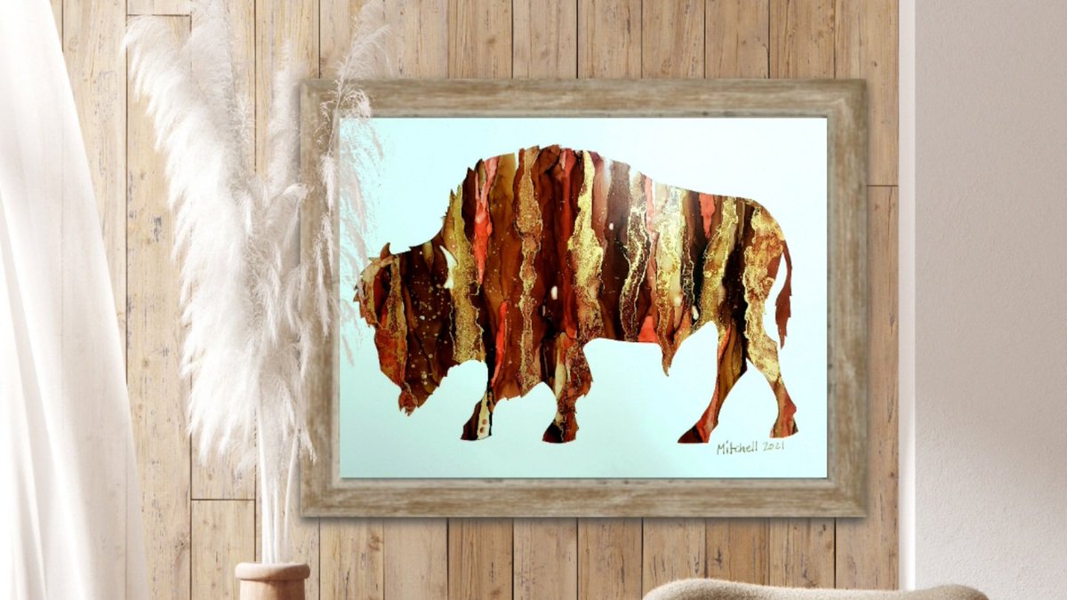 jaymiemitchelll's tweet photo. ORIGINAL Buffalo Painting, Spirit Bison, Bison Art, Bison Silhouette, Bohemian decor, Bull Art https://t.co/4jXdLg9pRq via @Etsy https://t.co/lIdRc2w9yA