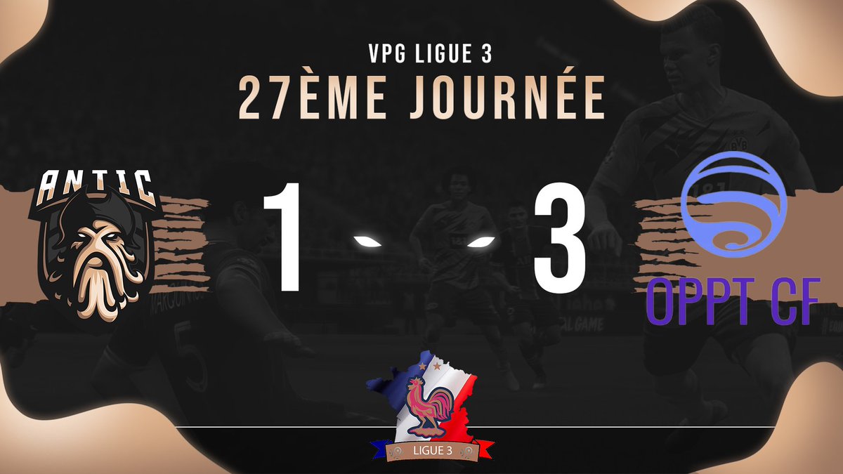 AnticeSport's tweet photo. ⚽️#RESULTATS #FIFA21
Nous terminons la soirée et la semaine avec une défaite
Une très belle performance de nos adversaires @CfOppt 👏
Retrouvez le point classement dès demain 17h.
#GOANTIC🏴☠️ https://t.co/wNlAHnZkXo