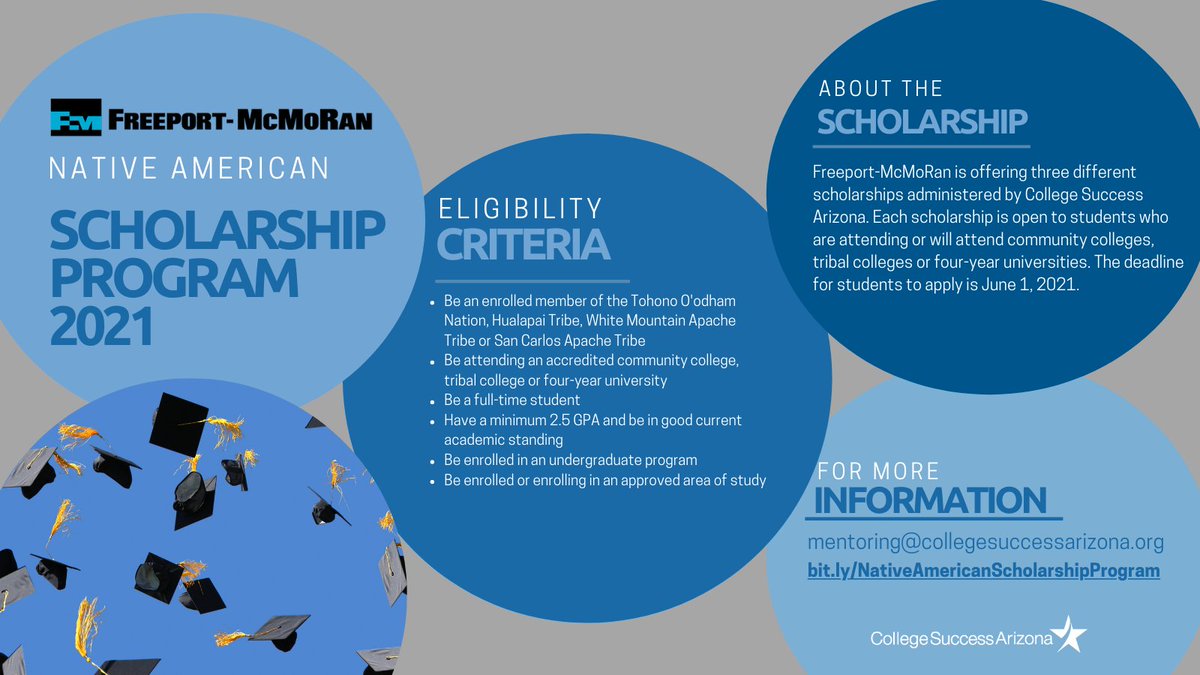 CollegeAZ's tweet image. We have an exciting opportunity for #NativeAmerican students! @FM_FCX is offering up to $2,500 per semester to go to qualified postsecondary institutions.

The deadline is JUNE 1ST. Apply today: tfaforms.com/4880494