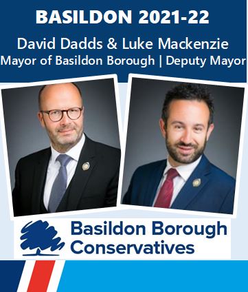 BasildonTories's tweet photo. The new Mayor of #Basildon for the 2021/2 municipal year will be @DaddsCouncillor (Con, #Billericay East), whilst @CllrMackenzie (Con, #Pitsea South-East) will serve as Deputy Mayor. #Basildon2021 https://t.co/FZv5p0q4T9