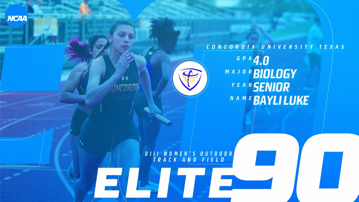 Bayli Luke, a senior biology major with a 4.0 GPA for <a href="/CTXAthletics/">Concordia Athletics</a>, snags the #Elite90 Award for <a href="/NCAADIII/">NCAA Division III</a> women's outdoor track and field!