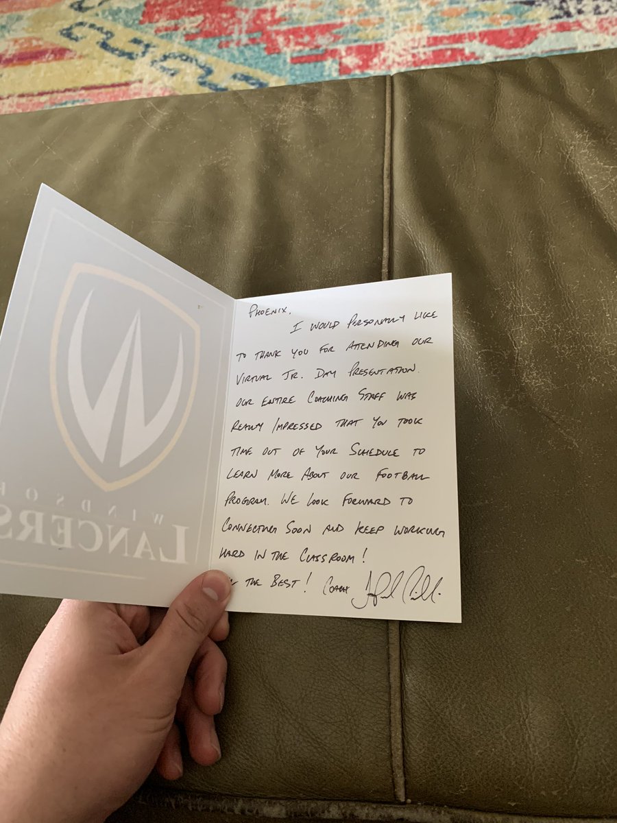 PhoenixHaines1's tweet photo. Appreciate this message in the mail from @UWLancerFB @CoachCircelli cant wait until things open up #lancerway https://t.co/8x4XkL3wv1