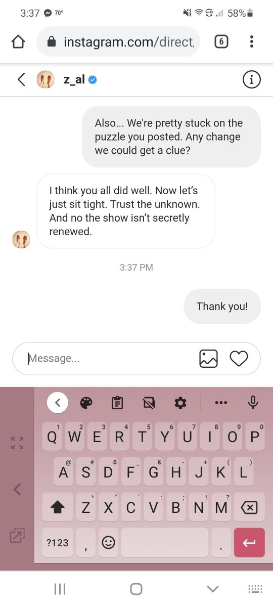 darlenesdom's tweet photo. UPDATE - MAY 27TH

Zal replied to a fan tonight saying "The show isn't secretly renewed."

I have a theory about this, I will post below. #TheOA https://t.co/bb1A5kdXmj
