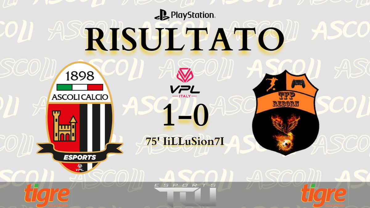 RESULT #PlayStation!

🏆 Serie B| <a href="/VPLItaly/">VPL Italy 🇮🇹</a>
🆚|@TFP__REBORN
1-0✅

@rumors_pro <a href="/NewsProclub/">News Proclub</a> <a href="/RTAllProClub/">RETWEET ALL PROCLUB</a> <a href="/pctransfermarkt/">🇮🇹 PRO CLUBS TRANSFERMARKT🔍</a> @OffSidePage_ @RT_PROCLUB <a href="/HouseOfProClub/">H𝕠𝕦𝕤𝕖 𝕆𝕗 P𝕣𝕠C𝕝𝕦𝕓</a> <a href="/ZoOmProClub1/">ZoOmProClub</a> #proclub #FIFA21 #Ascoli <a href="/TheUniverseLan/">TCU esports</a> <a href="/_LiquidGaming/">LiquidGaming.It</a> <a href="/ascolicalciofc/">Ascoli Calcio 1898 FC SpA</a>