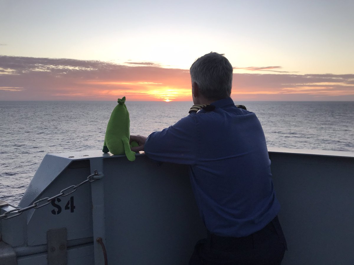 RFATidespring's tweet photo. A perfect sunset ending to a busy day supporting @NATO_MARCOM @COM_SNMG1 five ships replenished. #Patrickthepea enjoyed it immensely and then watched the sunset (one of lifeβs certainties) with the Captain. @RFAHeadquarters https://t.co/VfBWuRpkYO