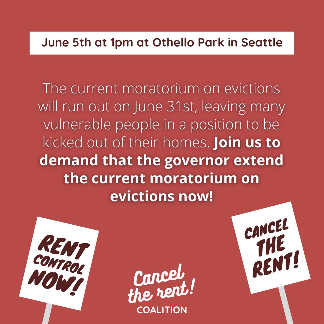 As the economy continues to reopen, thousands of Washington residents face skyrocketing rents, looming evictions, rental and mortgage debt, unemployment, and homelessness.

Join us to demand housing for all!

#CancelTheRent #CancelRentSeattle #SeattleProtests