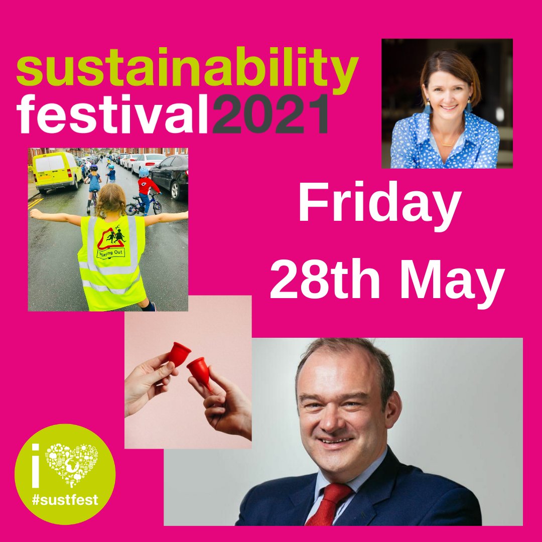 Ed Davey talk and other #SustFest21 events Friday 28th. What will you choose? Most events take last minute bookings! #PlasticFreePeriods, #Terracycle, #PlayingOut, #FoodWaste, #SustainableBusiness. All details and bookings via event programme at sustfest.org.