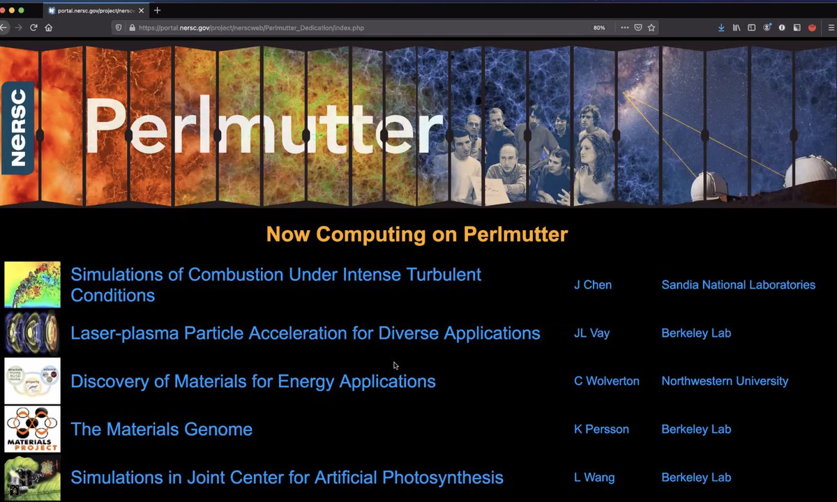 ArghyaC007's tweet image. ^Excited to see two very well known @exascaleproject applications (Pele Combustion &amp;amp; WarpX) on the first set of science codes released by Dr. Saul Perlmutter on @NERSC&apos;s computation and data analysis driven driven #supercomputer; #Perlmutter.  @HPE_Cray @AMDServer @BerkeleyLab