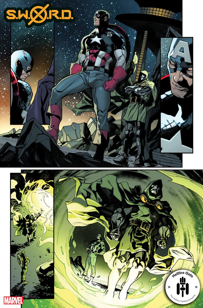 Marvel's tweet photo. While the #XMenHellfireGala is in full swing on Earth, a very different guest list comes together on S.W.O.R.D. Station One. 🔥 Preview "S.W.O.R.D." #6 here: https://t.co/wFunz69AXd