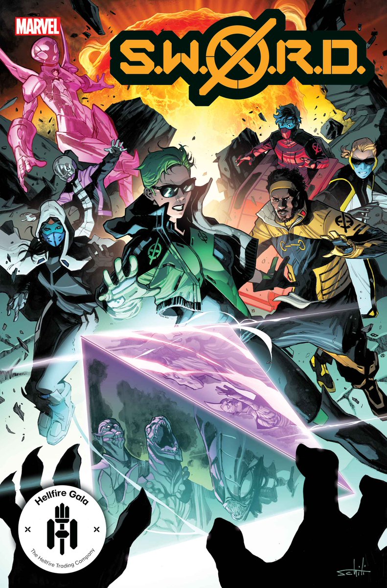 Marvel's tweet photo. While the #XMenHellfireGala is in full swing on Earth, a very different guest list comes together on S.W.O.R.D. Station One. 🔥 Preview "S.W.O.R.D." #6 here: https://t.co/wFunz69AXd