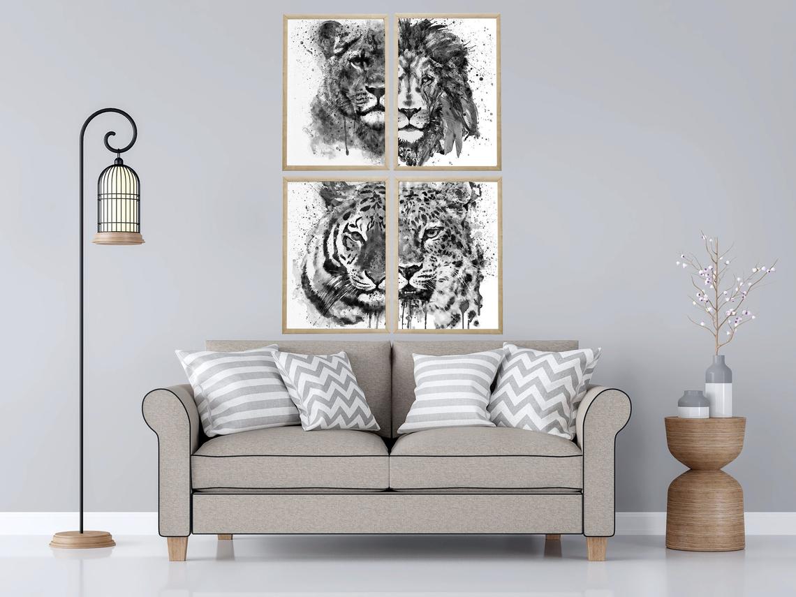ArtSyndrome75's tweet photo. I sold a printable art of "Set of Four Felines". Thank you to the buyer! https://t.co/E4VCuFm9ua #lion #lioness #tiger #leopard #bigcats #felines #watercolorpainting #felineportrait #wildlife #giftideas2021 #instantdownload #printableart #etsy #blackandwhite #wallart https://t.co/vXmNtNbnAd