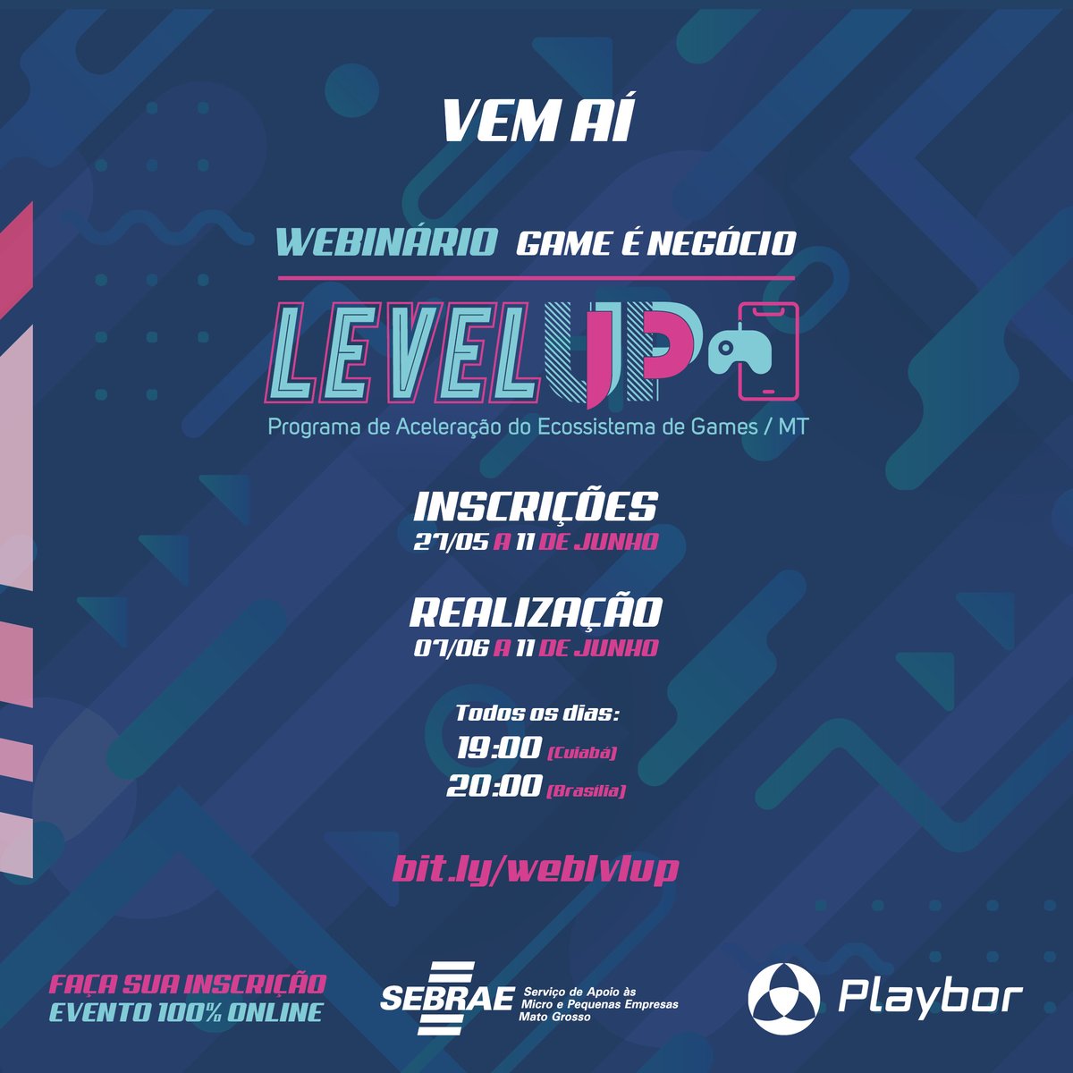 PlayborGames's tweet photo. Do dia 7 a 11 de junho será realizada a segunda edição do Webinário Game é Negócio, que reunirá autoridades da indústria de games nacional e internacional em cinco dias de conversas e debates.
https://t.co/Q8cOHdjmM6
#gamedev #indiegamedev #indiegames #indiegame #sebraemt https://t.co/E8LnklrkKj