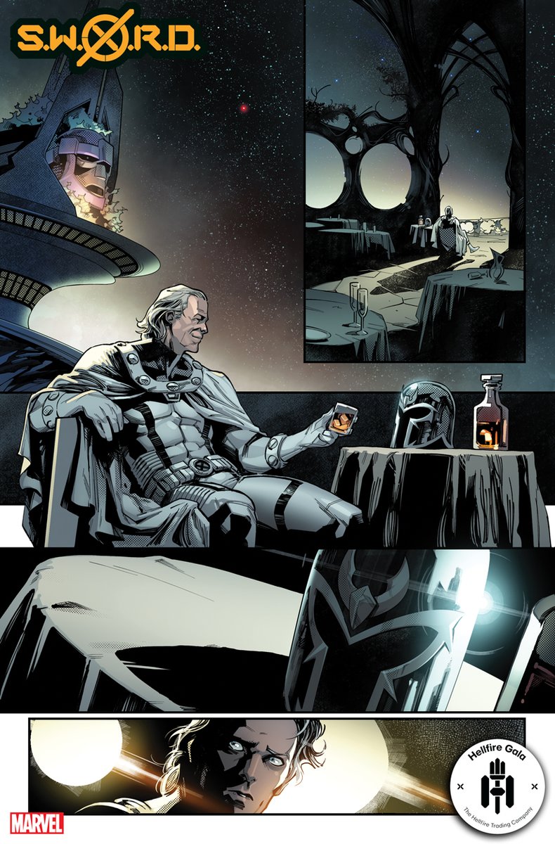 Marvel's tweet photo. While the #XMenHellfireGala is in full swing on Earth, a very different guest list comes together on S.W.O.R.D. Station One. 🔥 Preview "S.W.O.R.D." #6 here: https://t.co/wFunz69AXd
