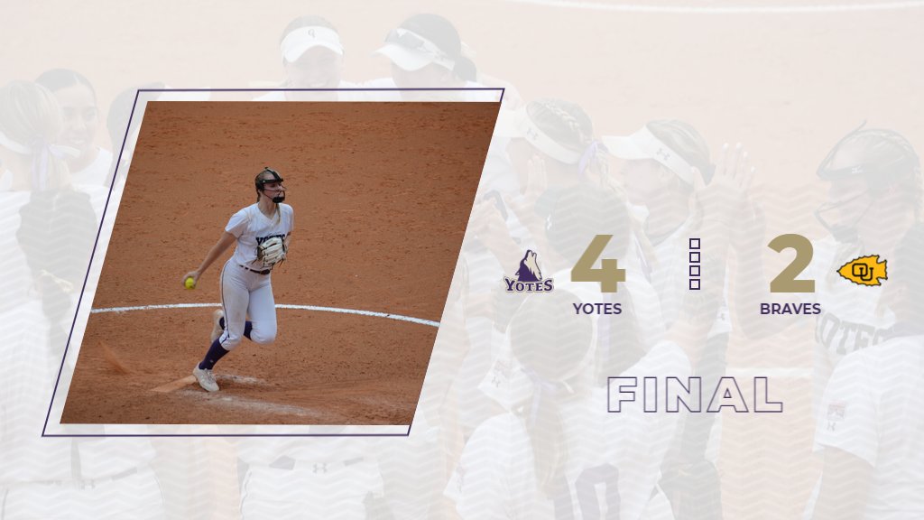 YoteAthletics's tweet photo. Put it in the books. The Yotes advance to take on the winner of Southern Oregon and Bethany on Saturday at 4 p.m. ET. Katie Wilfert pitches a complete game and strikes out nine. Kaily Christensen scored two runs and Micha Fortune added two hits. https://t.co/xDFMq2HQwc