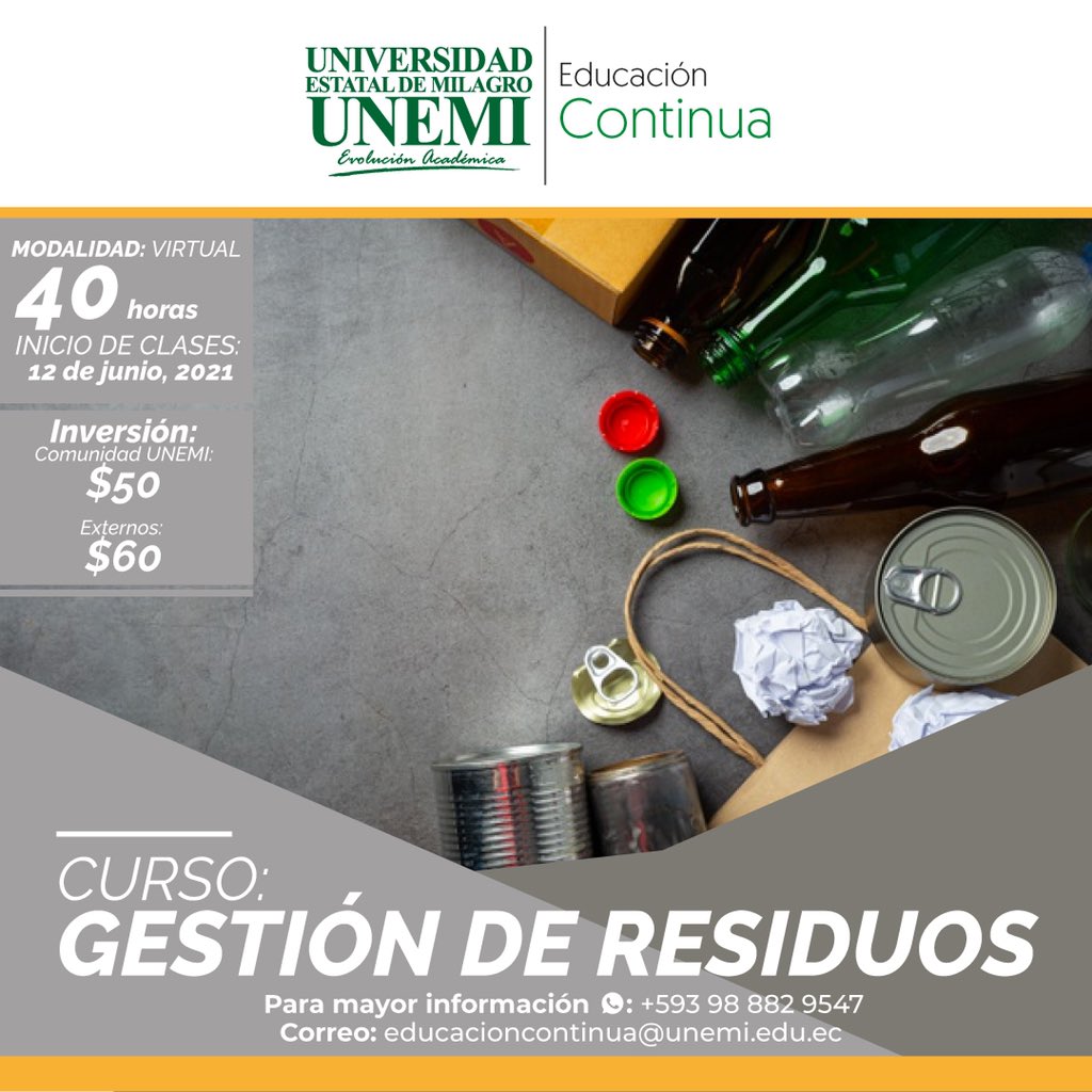 UNEMIEcuador's tweet photo. OFERTA DE CURSOS - JUNIO 2021

✅Para inscribirte con tiempo accede al siguiente link y la información solicitada 👉 
https://t.co/k36aqcTIp7
🔴MAYOR INFORMACIÓN: educacioncontinua@unemi.edu.ec https://t.co/oWqKYzCoev